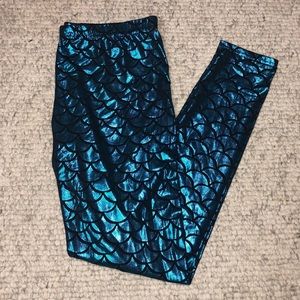 Blue Metallic Mermaid Leggings